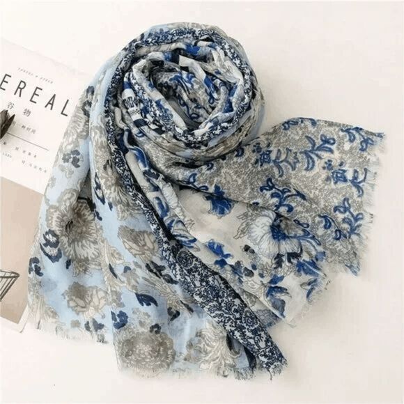 2/$30 Ladies Light Blue Floral Scarf - Picture 5 of 8